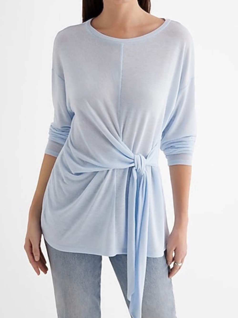 Express Pale Blue Long-Sleeve Tie-Front Top
